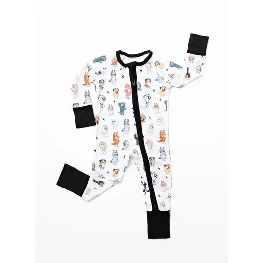 Ellie Sue - Baby Blue Dog & Friends Bamboo Zipper Romper