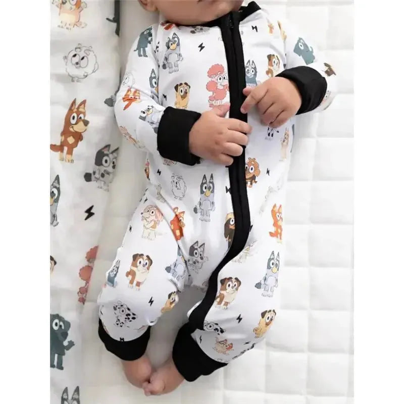 Ellie Sue - Baby Blue Dog & Friends Bamboo Zipper Romper