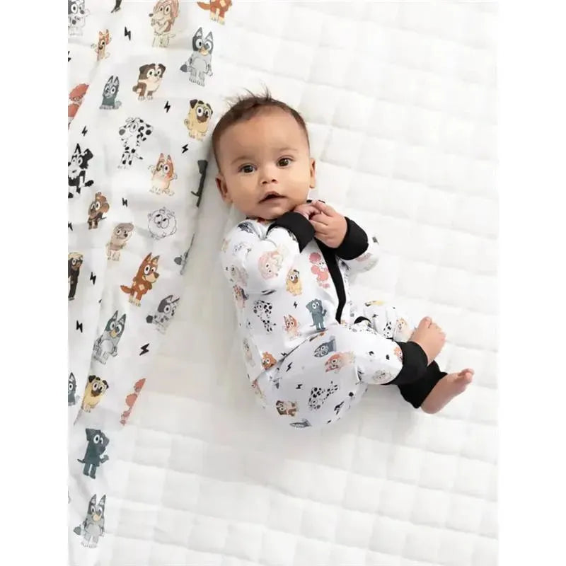 Ellie Sue - Baby Blue Dog & Friends Bamboo Zipper Romper