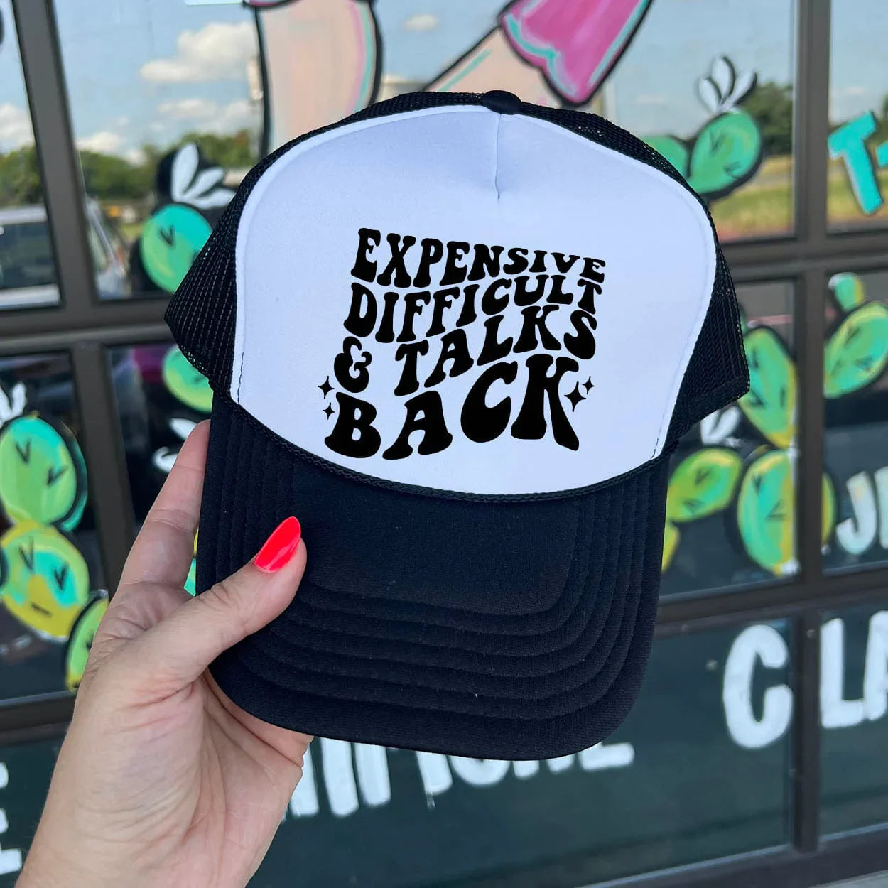 Online Exclusive | Expensive Difficult & Talks Back Foam Trucker Hat in Black and White