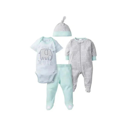 Gerber - 4Pc Set (Snp, Bodysuit, Footed Pant & Cap) Neutral, Baby Animals