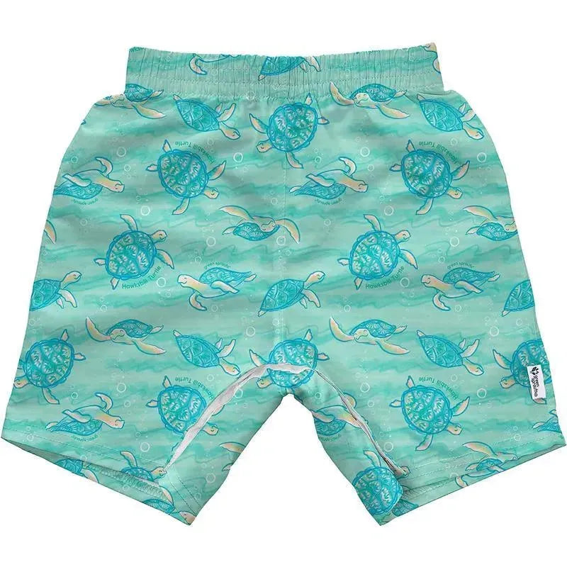 Green Sprouts - Easy-Change Eco Swim Trunks, Seafoam Hawksbill Turtle