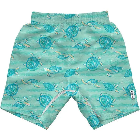 Green Sprouts - Easy-Change Eco Swim Trunks, Seafoam Hawksbill Turtle
