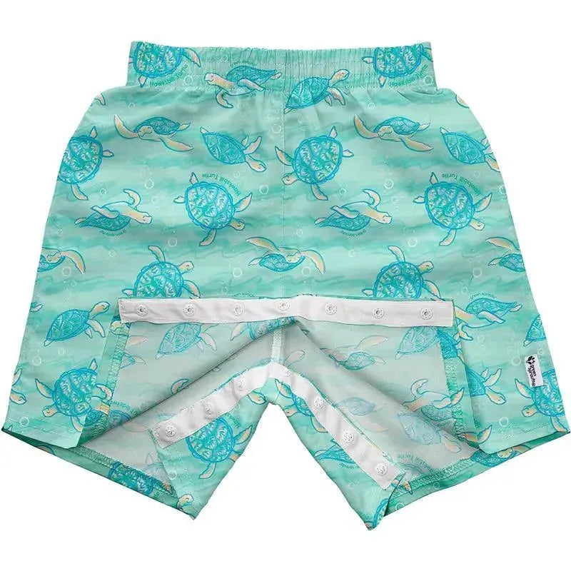 Green Sprouts - Easy-Change Eco Swim Trunks, Seafoam Hawksbill Turtle