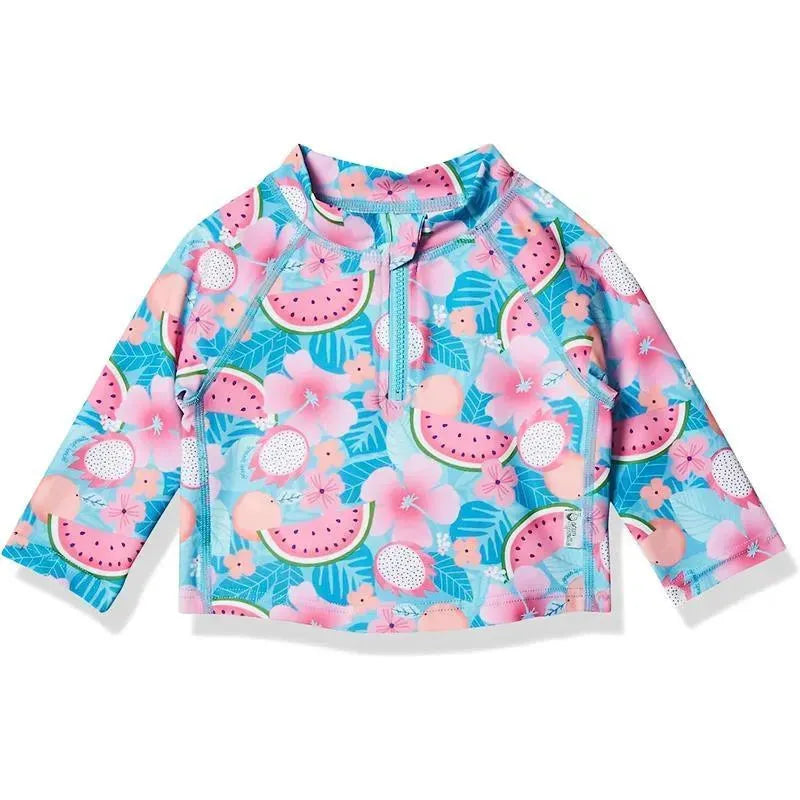 Green Sprouts - Long Sleeve Zip Rashguard Shirt, Aqua Tropical Fruit Floral