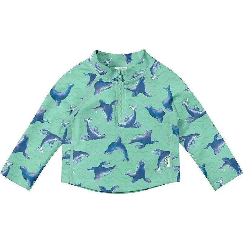 Green Sprouts - Long Sleeve Zip Rashguard Shirt, Seafoam Sea Lions