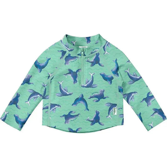 Green Sprouts - Long Sleeve Zip Rashguard Shirt, Seafoam Sea Lions