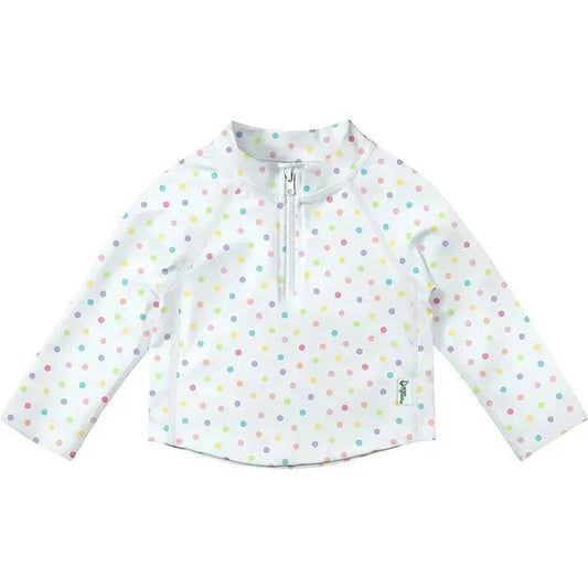 Green Sprouts - Long Sleeve Zip Rashguard Shirt, White Rainbow Dot