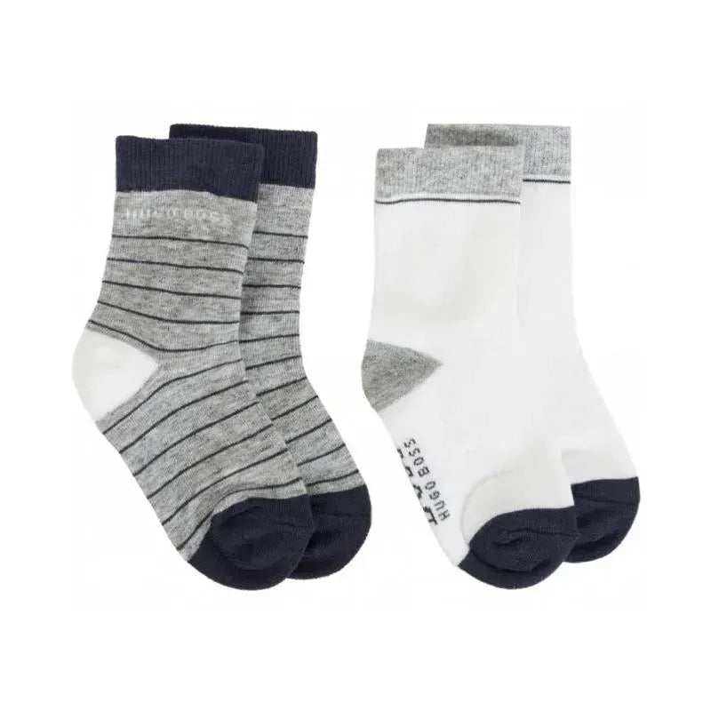 Hugo Boss - 2 Pack Socks, White/Grey, Size 17