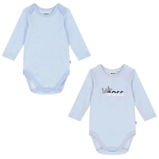 Hugo Boss - 2Pk Baby Boys Blue Logo Bodysuits, Pale Blue