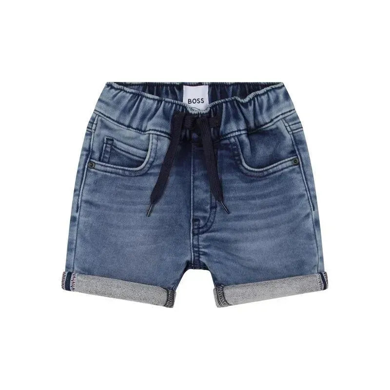 Hugo Boss Baby - Boy Whiskering Effect Denim Shorts, Double Stone