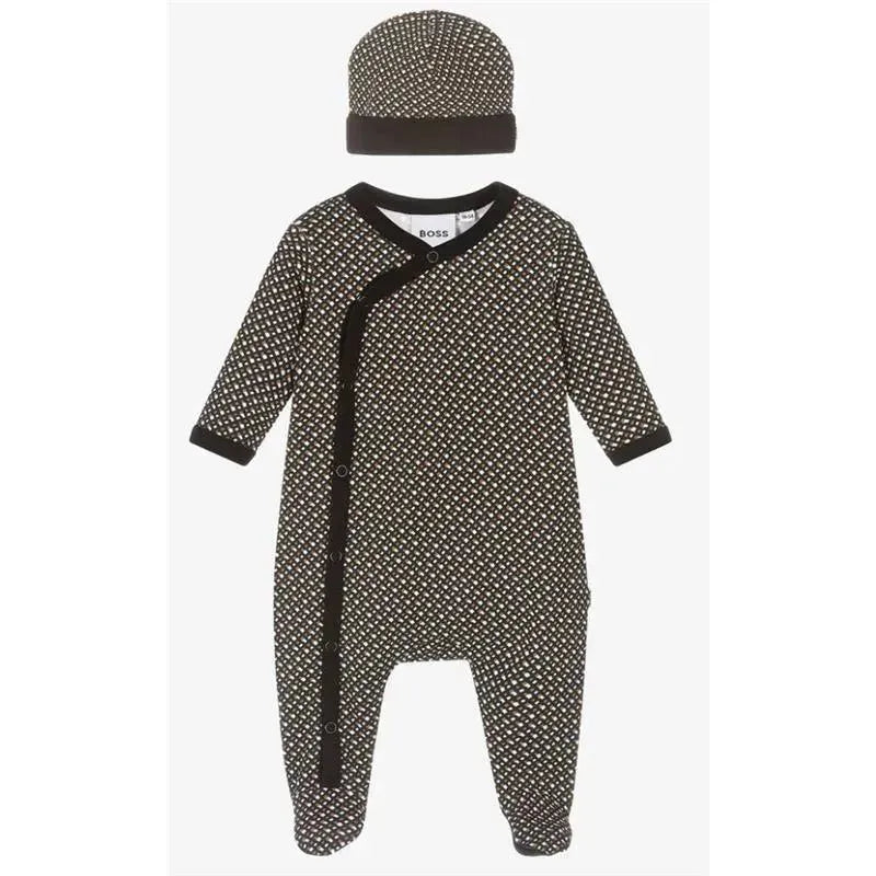 Hugo Boss - Baby Footie & Hat Set In Box, Black