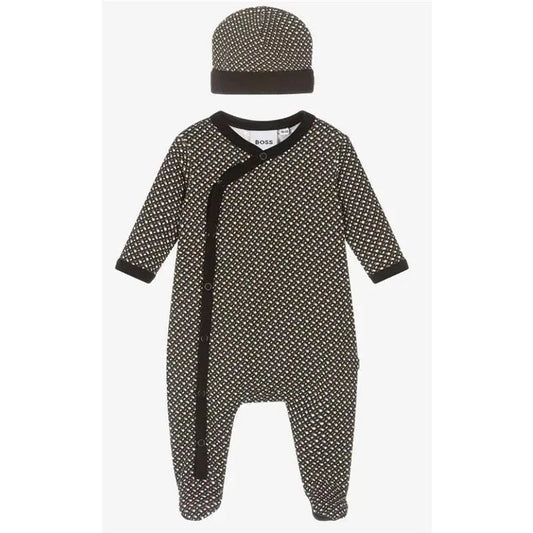 Hugo Boss - Baby Footie & Hat Set In Box, Black