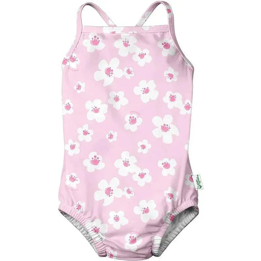 Iplay - Baby Girl Classic Swimsuit with Built-in Reusable Absorbent Swim Diaper, Blossom