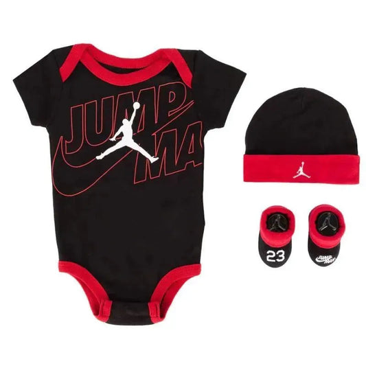 Jordan - Baby Boy 3Pk Jumpsuit & Hat & Bootie, Black/Red