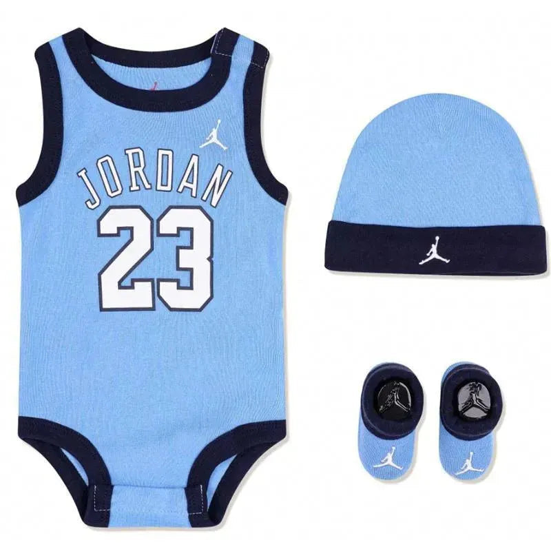 Jordan Baby - 3Pk Boy Bodysuit, Hat & Booties Box Set, Blue, 6/12M