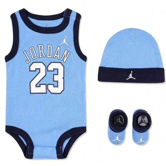 Jordan Baby - 3Pk Boy Bodysuit, Hat & Booties Box Set, Blue, 6/12M