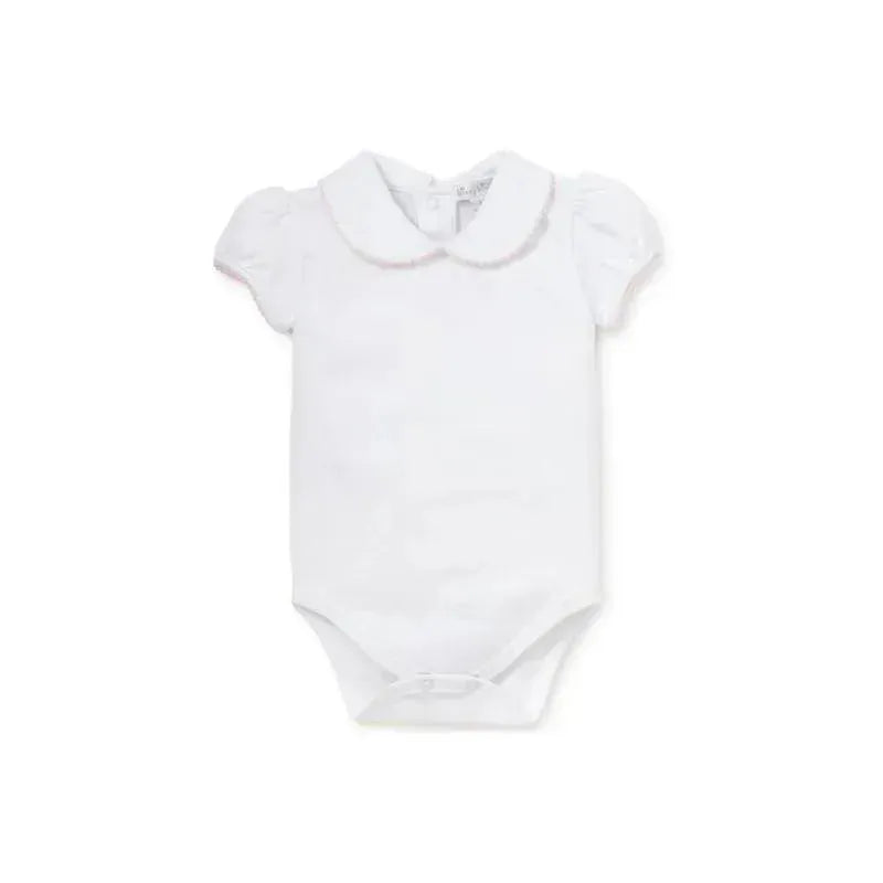 Kissy Kissy - Baby Girl Basic Short Sleeve Bodysuit With Collar, White/Pink