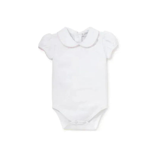 Kissy Kissy - Baby Girl Basic Short Sleeve Bodysuit With Collar, White/Pink