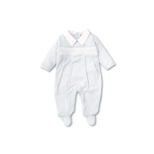 Kissy Kissy Footie W/ Hand Smocked CLB Charmed With Collar Light Blue