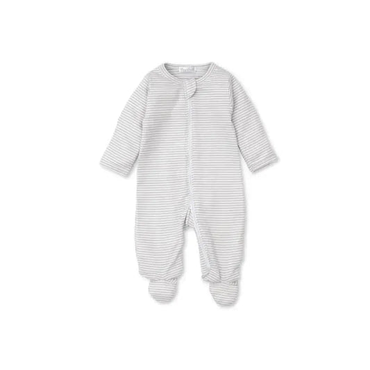Kissy Kissy - Baby Neutral Stripe Footie With Zip, Silver