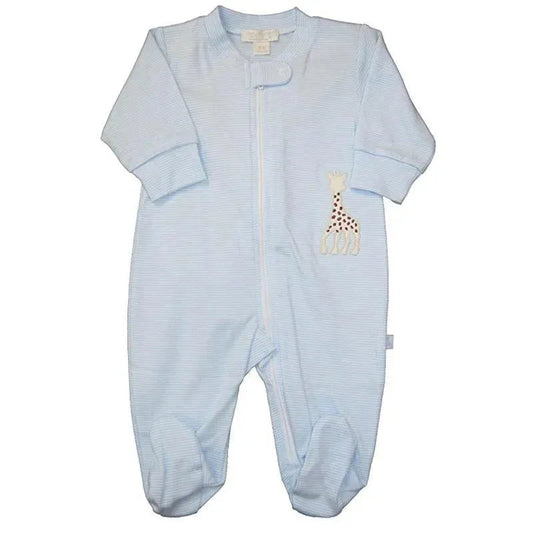 Kissy Kissy - Baby Boy Stripe Footie With Zipper Sophie La Girafe, Light Blue