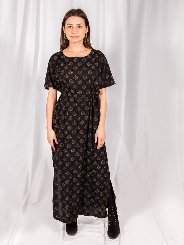 Mata Traders Aimee Maxi Dress Floral Stamp Black Dresses Mata Traders