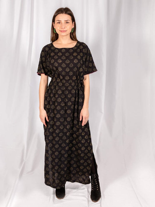 Mata Traders Aimee Maxi Dress Floral Stamp Black Dresses Mata Traders