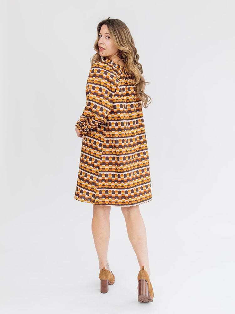 Alexis Long Sleeve Mini Dress - Circle Stripe Desert