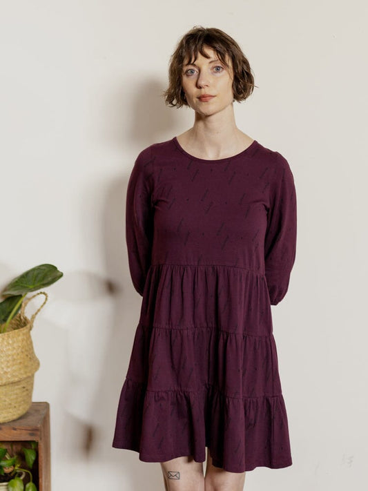 Mata Traders Bellini Long Sleeve Dress Diamond Vine Dark Purple Dresses Mata Traders