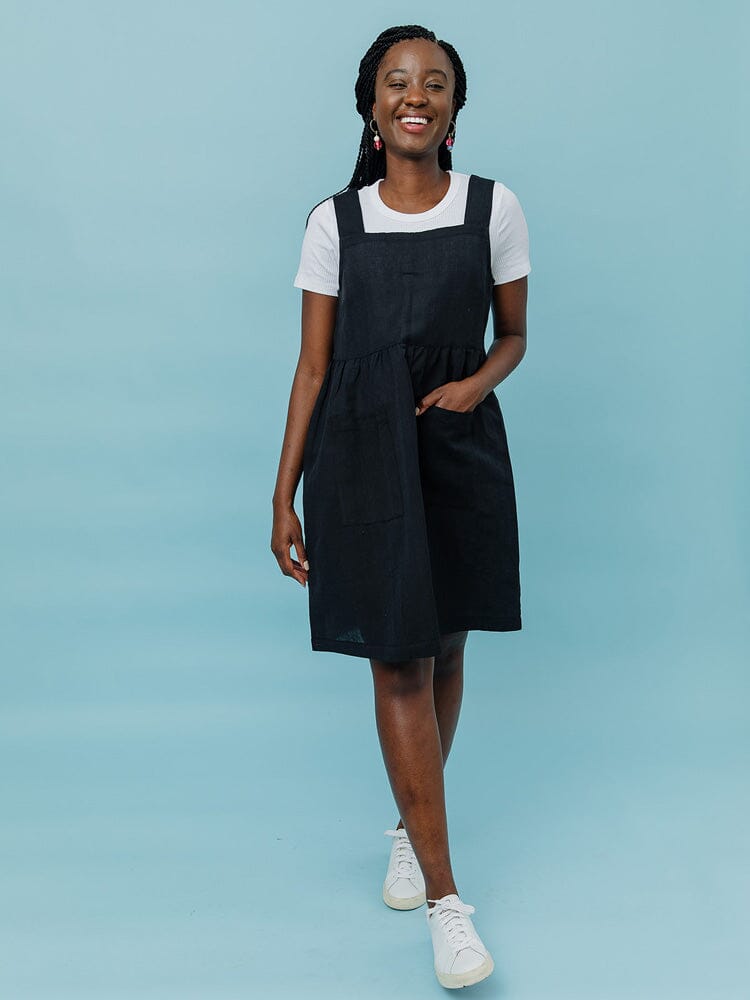 Billie Jumper Dress - Black Linen