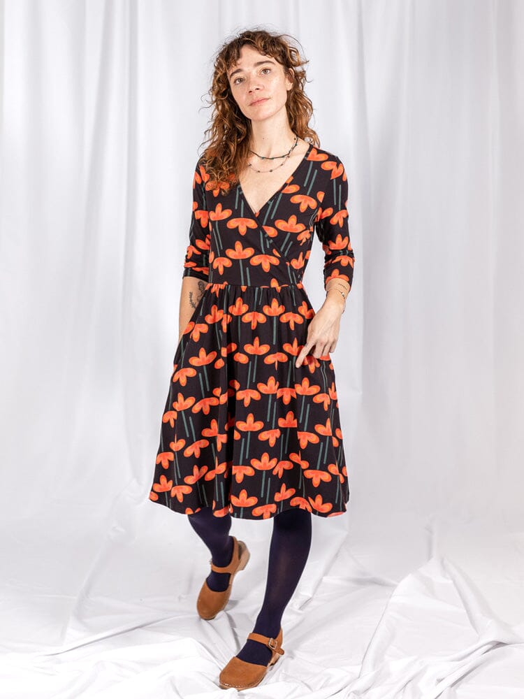 Mata Traders Callie Long Sleeve Wrap Dress Mod Daisy Poppy Dresses Mata Traders