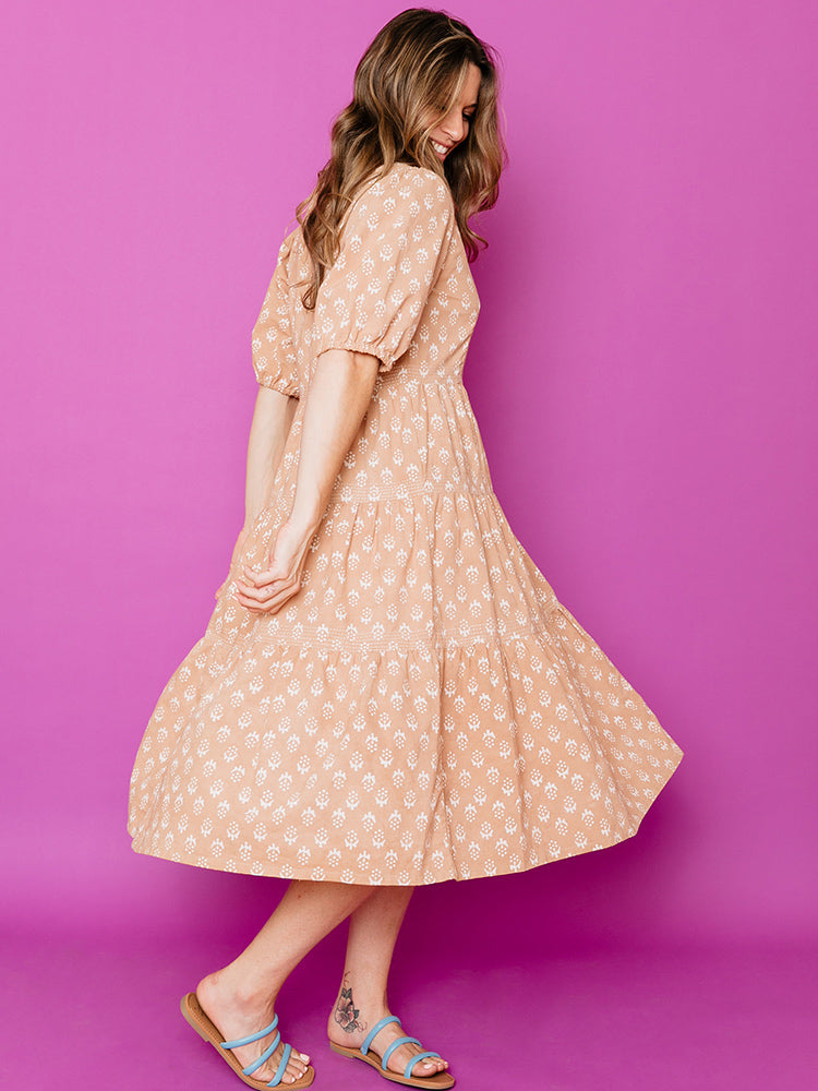 Catherine Wheat Blossom Tiered Maxi Dress