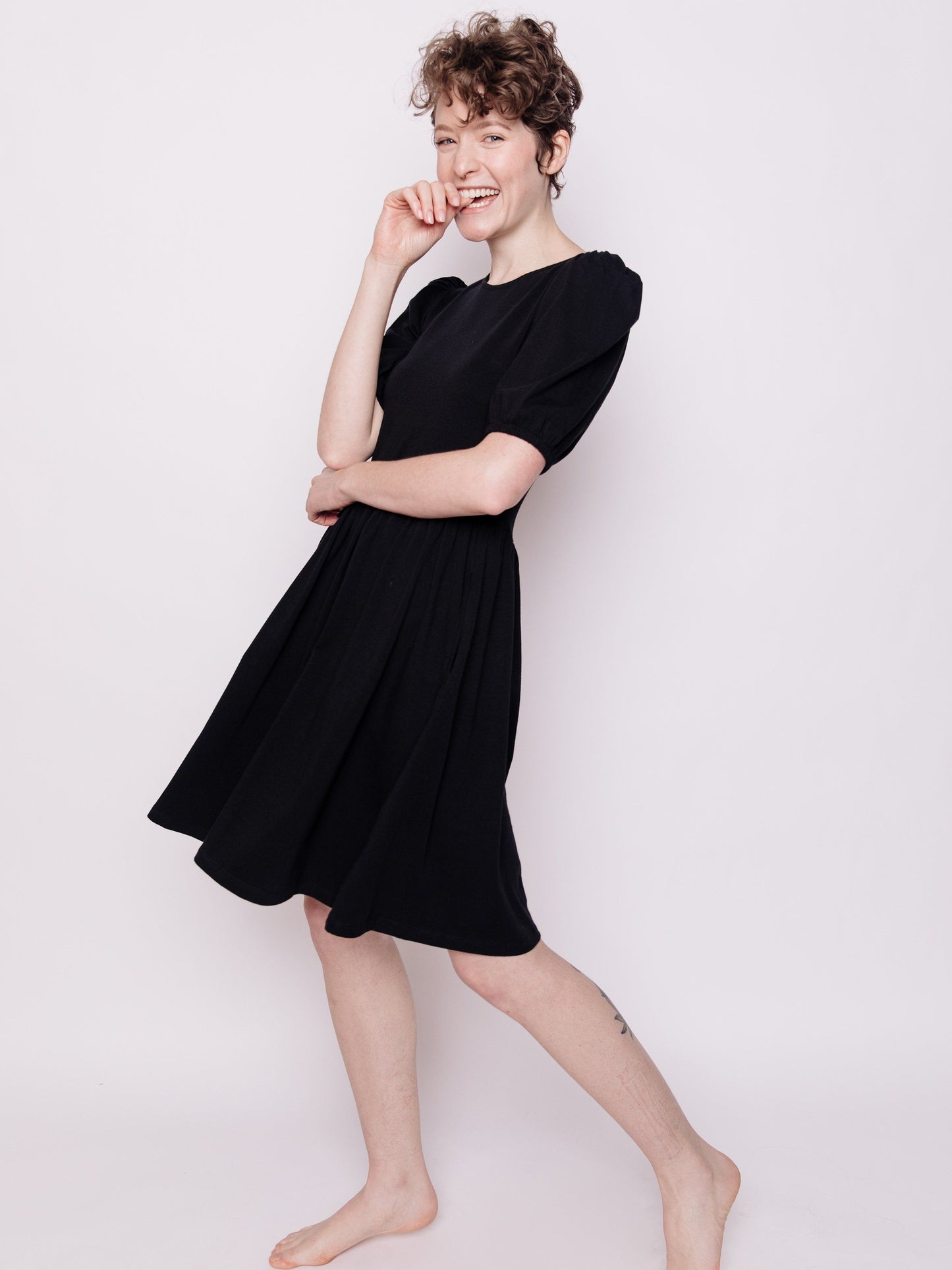 Inez Black Bubble Sleeve Dress