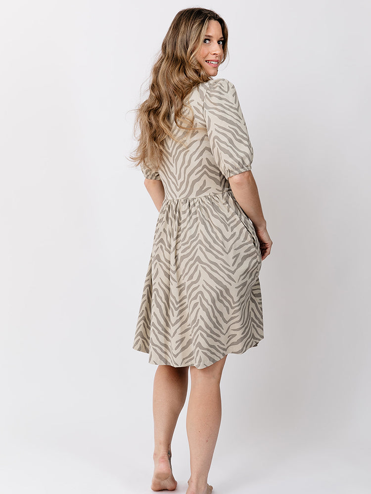 Inez Savanna Stripe Bubble Sleeve Dress