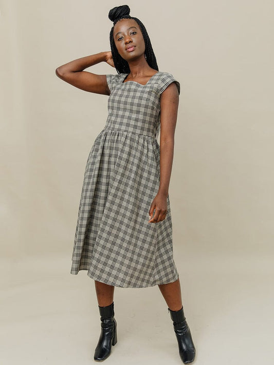 Rupi Midi Dress - Cement Plaid