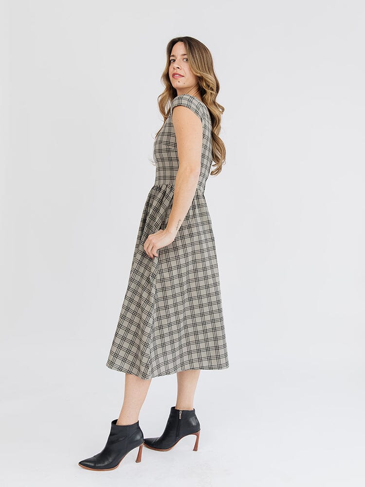 Rupi Midi Dress - Cement Plaid