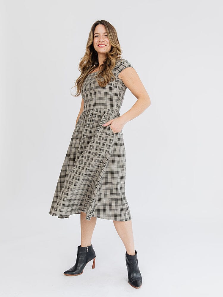 Rupi Midi Dress - Cement Plaid