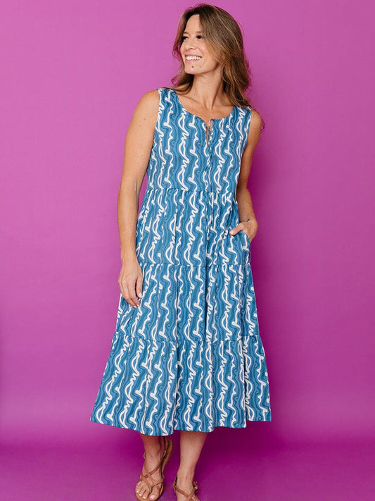 Thais Tiered Sleeveless Dress - Blue Samudra