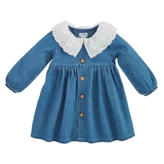 Mud Pie - Baby Girl Eyelet Collar Denim Dress