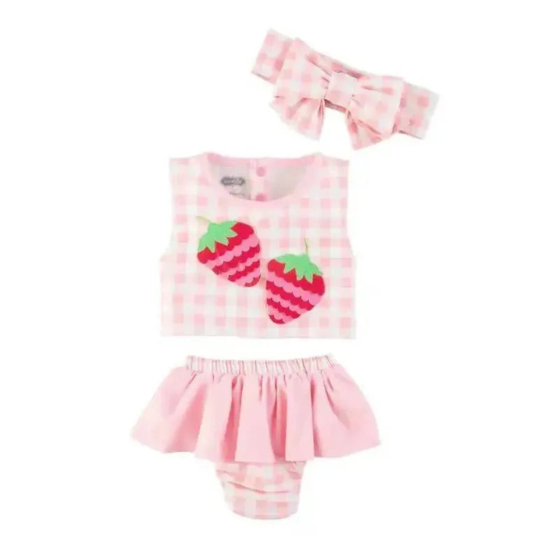 Mud Pie - Baby Girl Strawberry Swimsuit & Headband Set