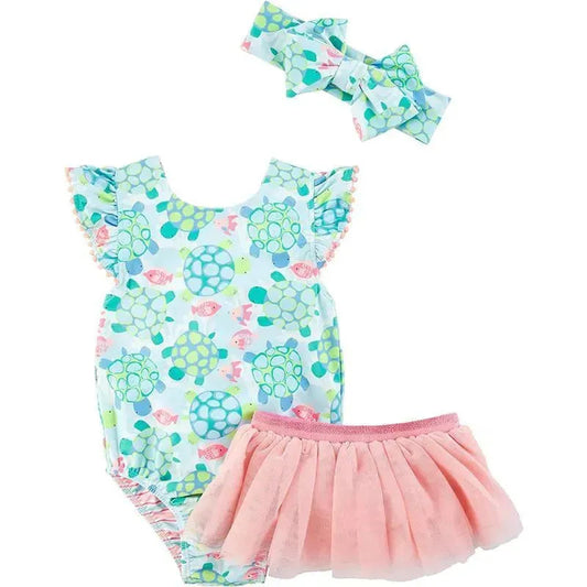 Mud Pie - Turtle/Stripe Reversible Swimsuit & Tutu Set