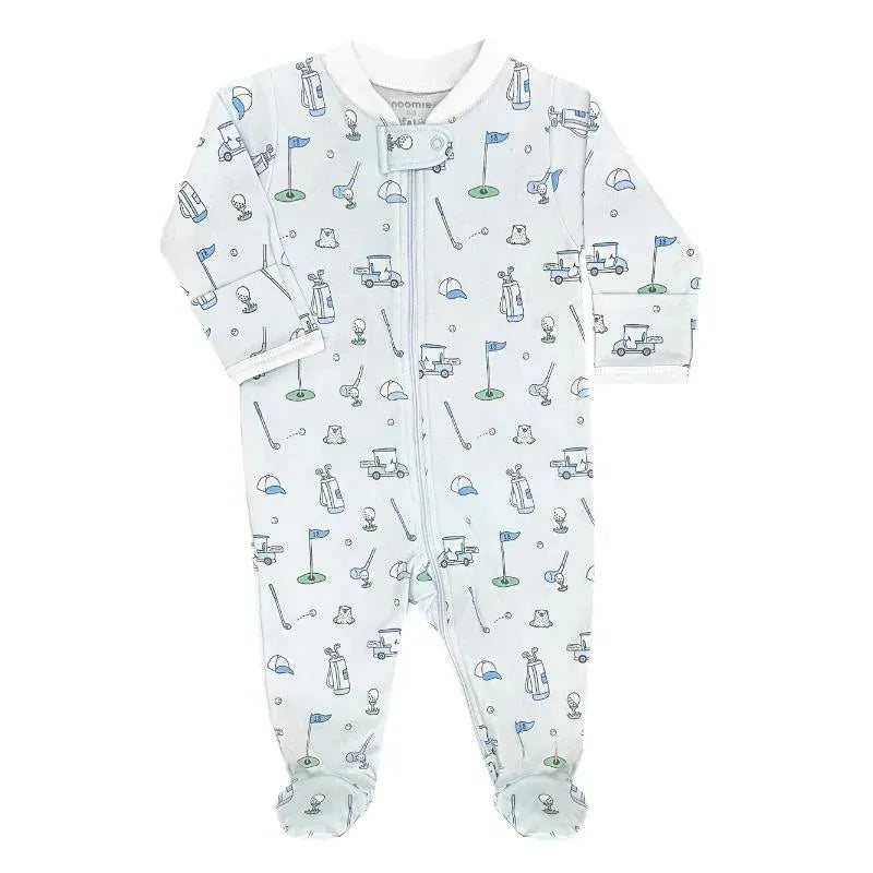 Noomie - Baby Boy Let's Golf Zipper Footie, Blue