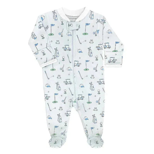 Noomie - Baby Boy Let's Golf Zipper Footie, Blue