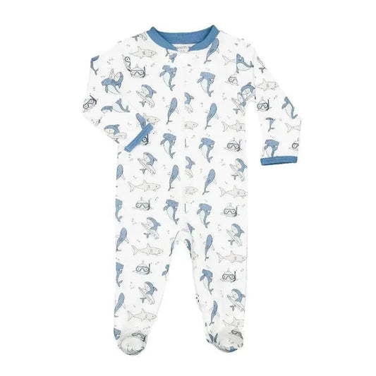 Noomie - Baby Boy Zipper Footie Surfing Sharks