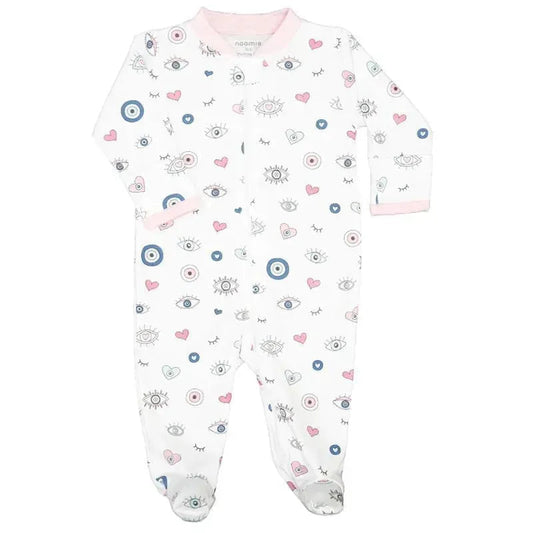 Noomie - Baby Girl Zipper Footie Evil Eye Pink