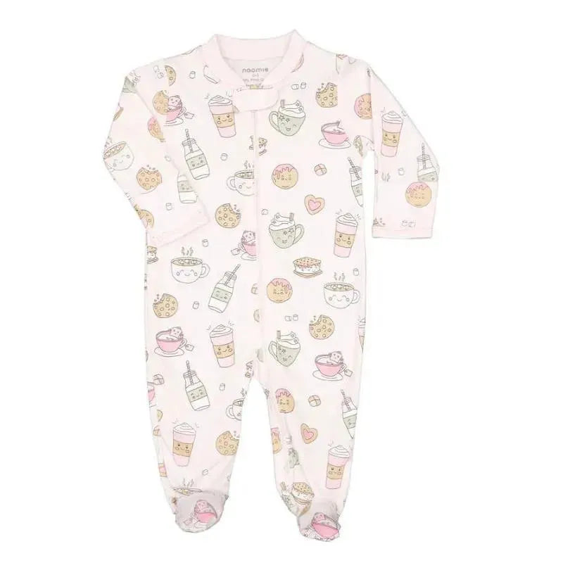Noomie - Baby Girl Zipper Footie, Milk& Cookies