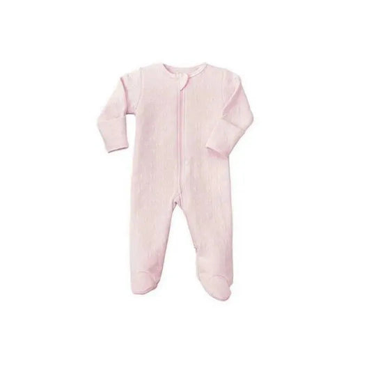 Noomie - Baby Girl Zipper Footie Pink Hearts Jacquard
