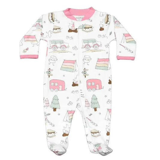 Noomie - Baby Zipper Footie Pink Camping