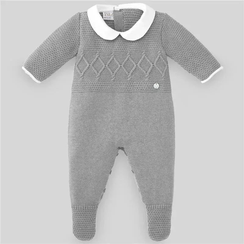 Paz Rodriguez - Baby Boy Knit Newborn Romper Espacio, Grey